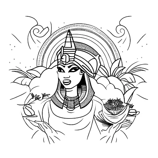 Black Egypt Godess Face With Flower Pot