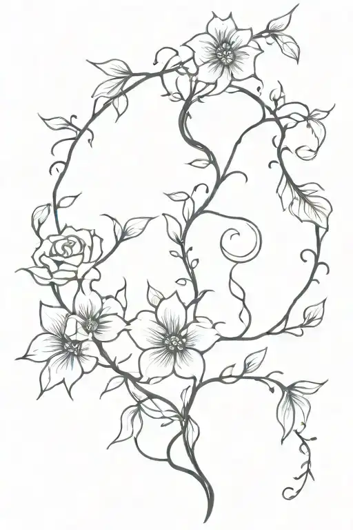 Spinal Tattoo Design With Vines And Flowers