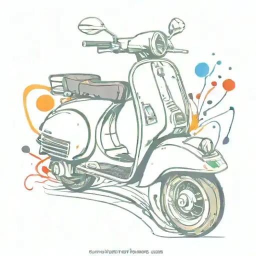 Playful Doodle Of A Vespa Scooter With Abstract Splashes Of Color Representing Spontaneity