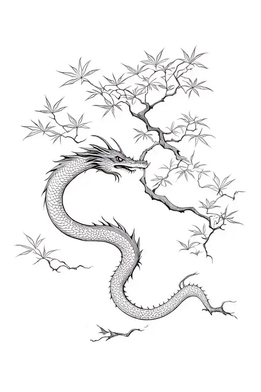 Japanese Maple Tree And Dragon