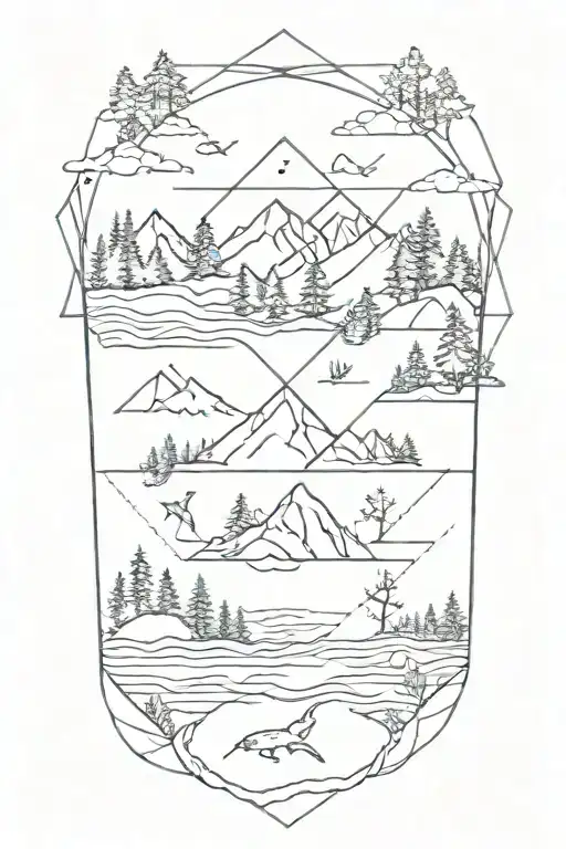 Nature Scene Split With Geometric Lines