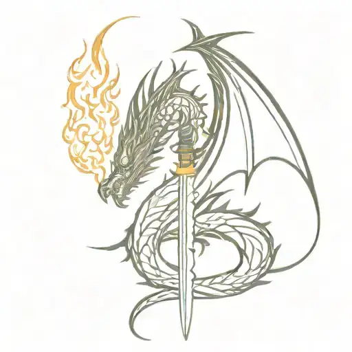 A Dragon Morphing Into A Flaming Sword Symbolizing Strength And Power