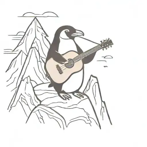 A Penguin Playing A Guitar On A Mountaintop During A Music Show