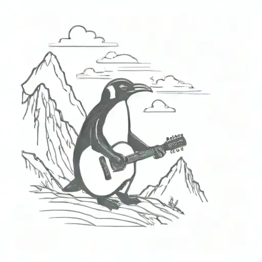 A Penguin Playing A Guitar On A Mountaintop During A Music Show