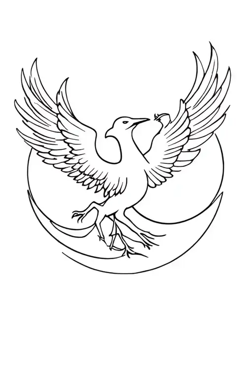 Phoenix On The Side And Moon With Thin Line