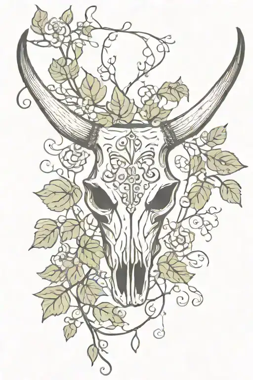 Longhorn Skull With Ivy Vines And Diamonds
