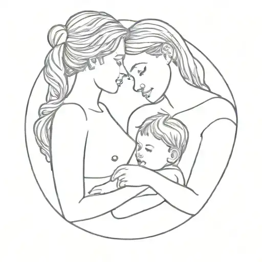 Outline Tattoo Of Mom And Daughter