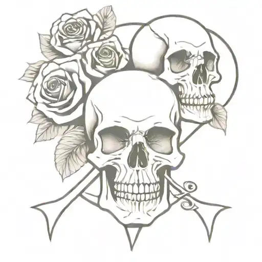 Skull And Roses And An Hour Glass With Sand