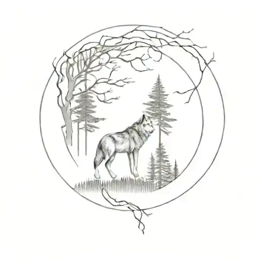 Wolf And Trees Background Looking Through Lens