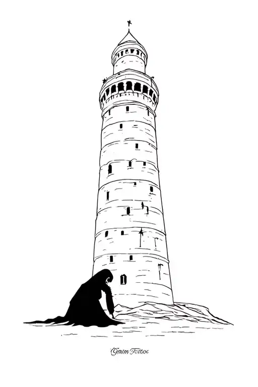 Grim Reaper Kneeled Down To A Tower