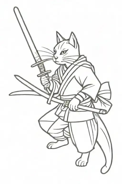 Cat Samurai With Sword