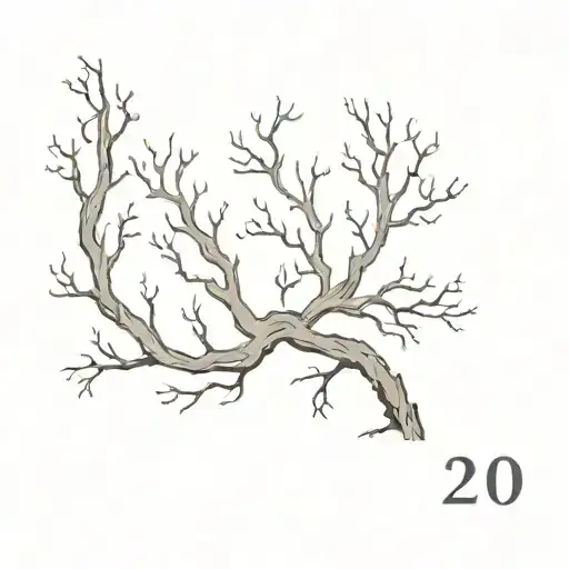 A Minimalist Tattoo Of A Strong Oak Tree With The Year '2001' Subtly Hidden In The Branches