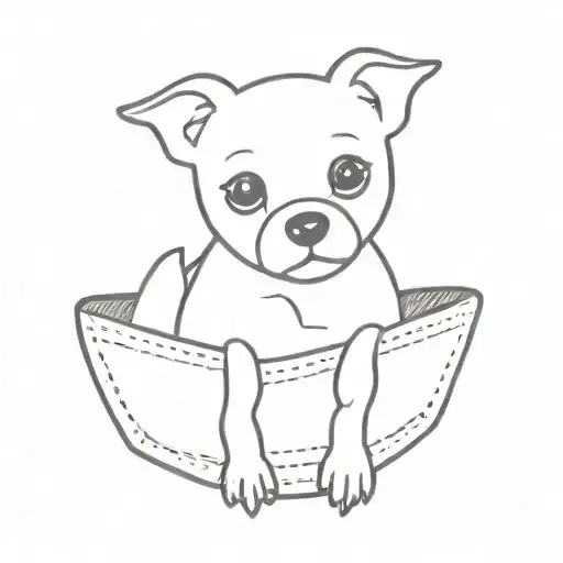 A Minimalist Tattoo Of A Small Dog Sitting In A Pocket On Your Chest