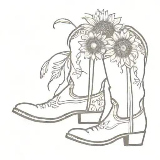 Cowboy Boot With Sunflowers And Bluebonnets Coming Out Of The Top Of The Boot
