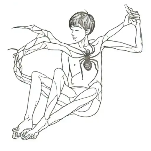 A Boy And A Spider Embracing With Intertwined Limbs In A Minimalist Style