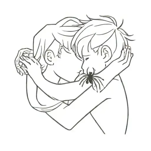 A Boy And A Spider Hugging Each Other In A Minimalist Style