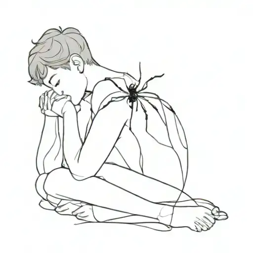 A Boy And A Spider Cuddling In A Minimalist Style