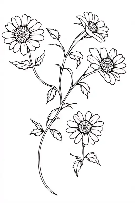 Minimal Daisy And Rose Flower Vine Thin Long