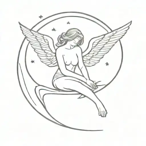 A Serene Design Of An Angel Sitting On A Crescent Moon