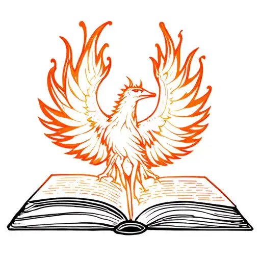Open Book On Fire With Phoenix Coming Out Of It