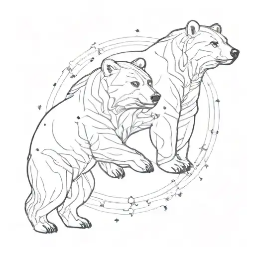 An Intricate Design Of Two Bears Constellation Intertwined With Family Symbols