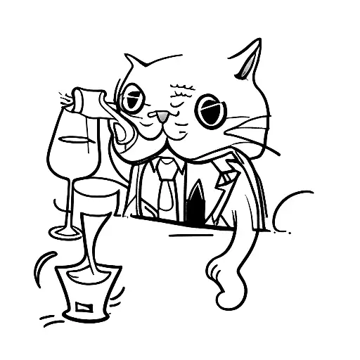 Cat Showing His Asshole While He Drink A Bottle Of Wine