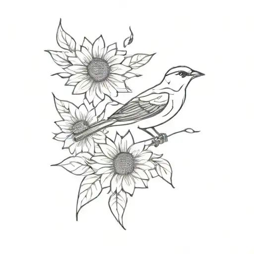 Sparrow And Sunflower With Music Notes Incorporated