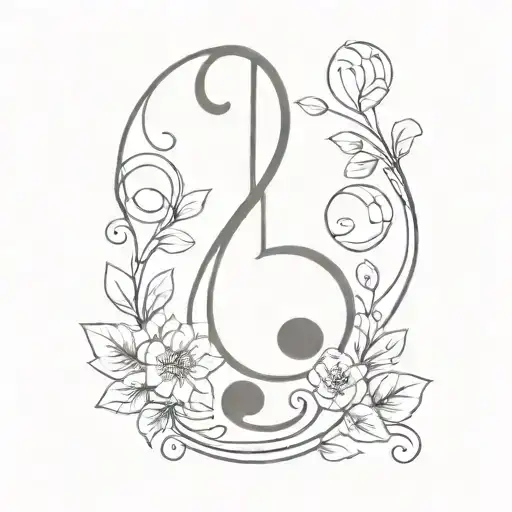 Music Note Semi Colon With Flowers Intertwined