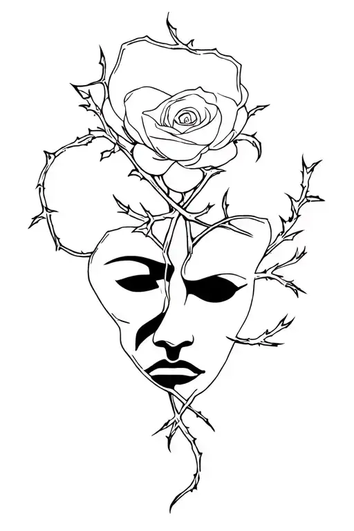 Collection Of Comedy And Tragedy Masks With Rose Thorns Intertwined