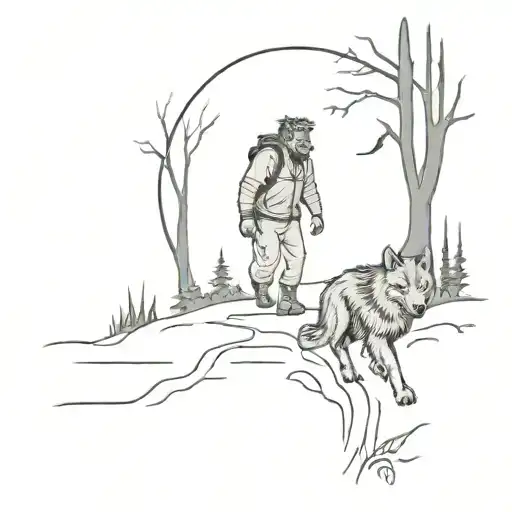 A Mystical Forest Scene With A Werewolf Leading The Way On A Hike