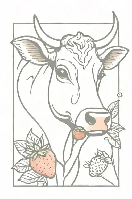 Cute Cow With Strawberry Design