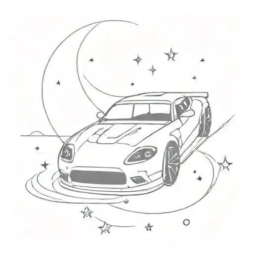A Minimalist Tattoo Of A Sleek Sports Car Racing Through A Starry Night Sky