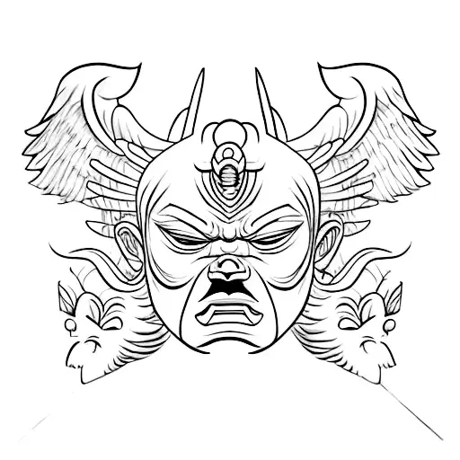 Oni Mask With Angel In Between