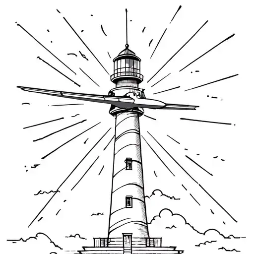 Lighthouse Beaming And Airplane Soaring High