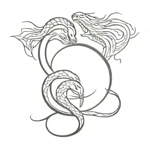 A Design Of A Snake-woman And A Dragon Facing Each Other In A Yin-yang Style