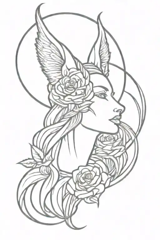 Hecate Goddess Of Magic And The Moon Three Dogs Keys Roses Thick Outline Line Work