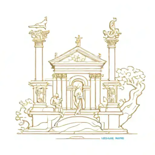 A Minimalist Tattoo Design Combining Elements Of Roman Mythology And The Fontana Di Trevi