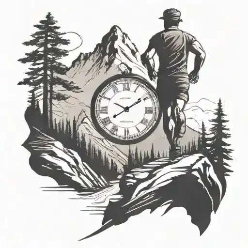 A Silhouette Of A Runner On A Mountain Trail With A Clock At The End Of The Trail