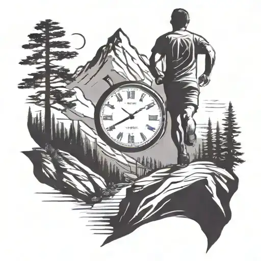 A Silhouette Of A Runner On A Mountain Trail With A Clock At The End Of The Trail