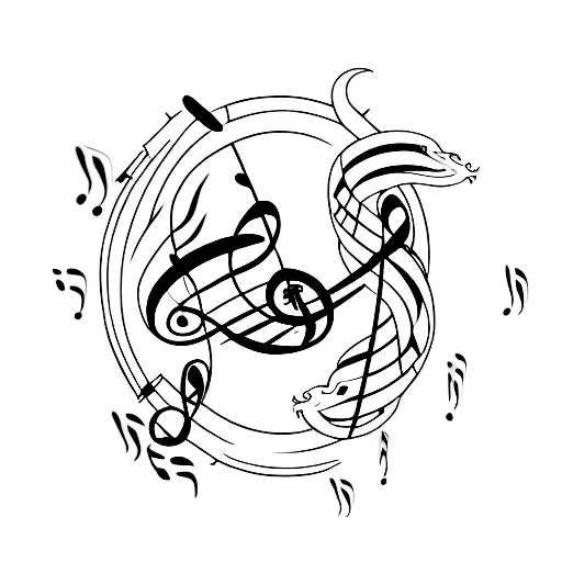 A Music Note Intertwined With A Dragon Tail
