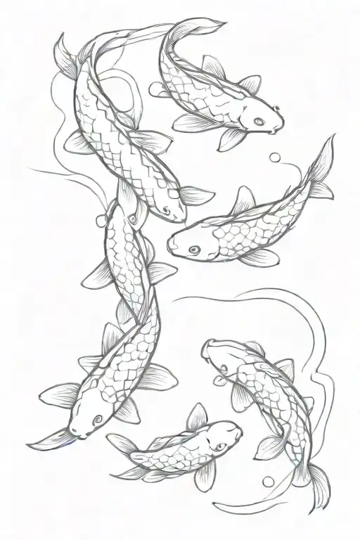 A School Of Koi Fish Swimming Upstream In A River