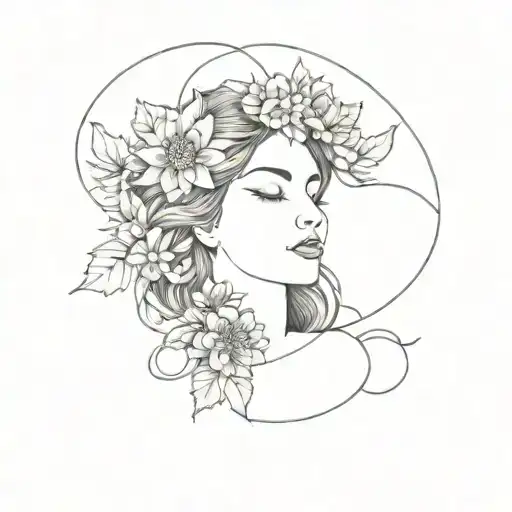 Goddess Surrounded By A Moon With Dahlias And Eucalyptus