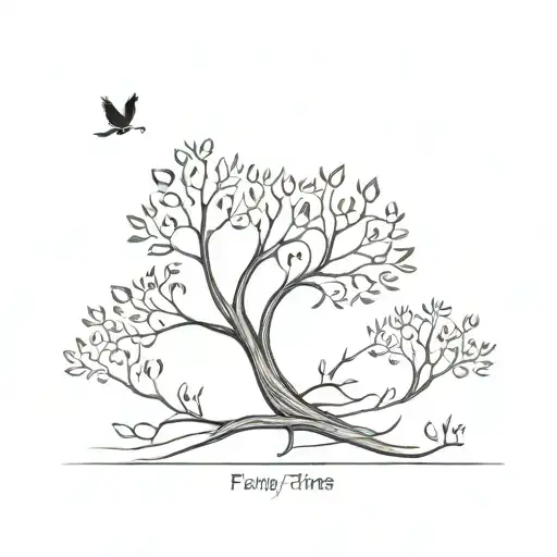 A Minimalist Tattoo Of A Family Tree With Each Branch Representing A Different Family Member