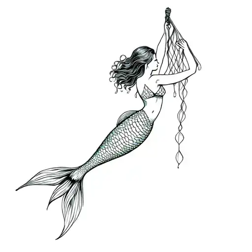 A Mermaid Caught In A Net Woven