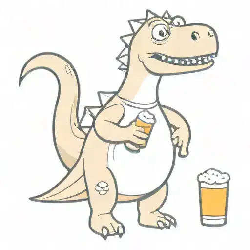 Cartoon Dinosaur Wearing A T-shirt And Holding A Beer Glass