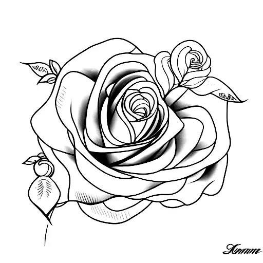 Black And White Roses And Irises Leaves Fine Lines