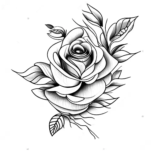 Black And White Roses And Irises Leaves Fine Line Shoulder