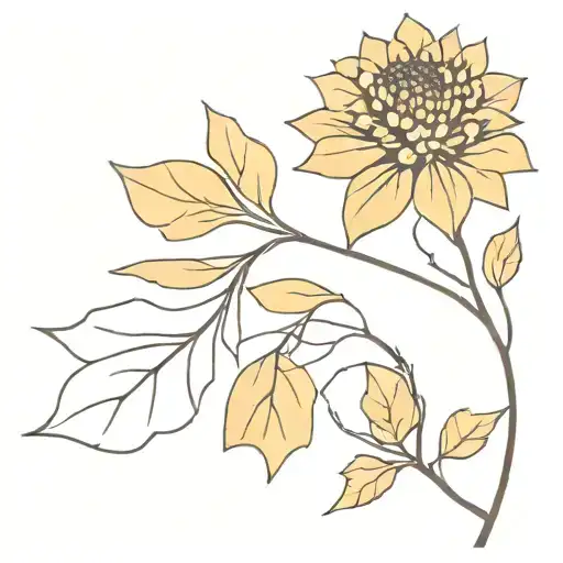 A Pinecone With Ginkgo Leaves And A Sunflower