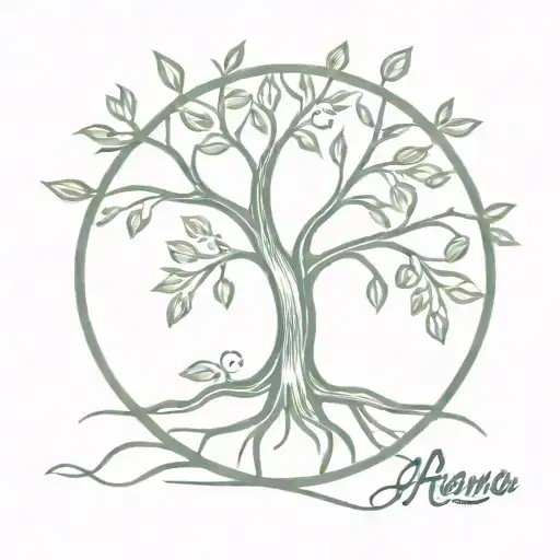 A Tattoo Of A Tree Of Life Whose Roots Form The Word Ohana