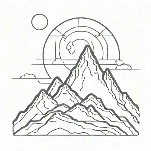 A Minimalist Tattoo Of A Sun Shining Over A Mountain Range